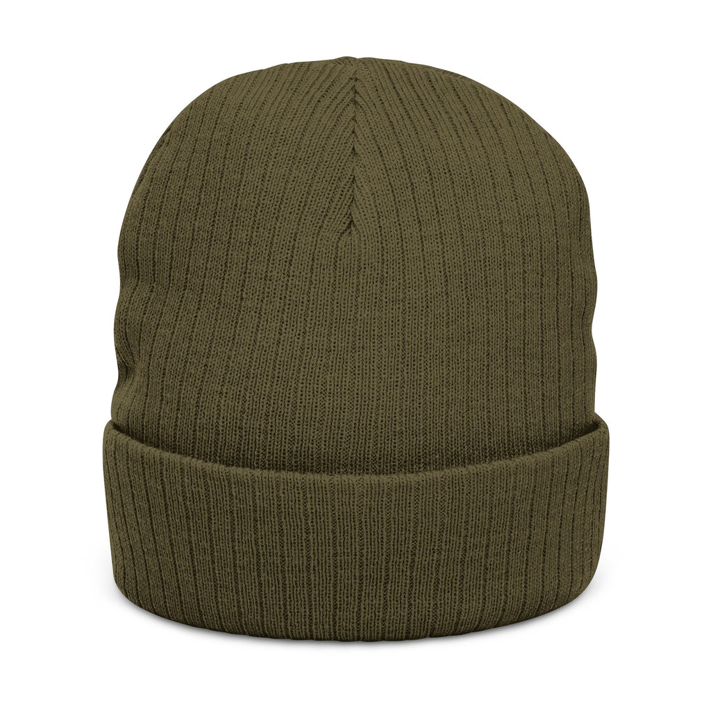 Embroidered Lone Wolf Hoops Ribbed Knit Beanie