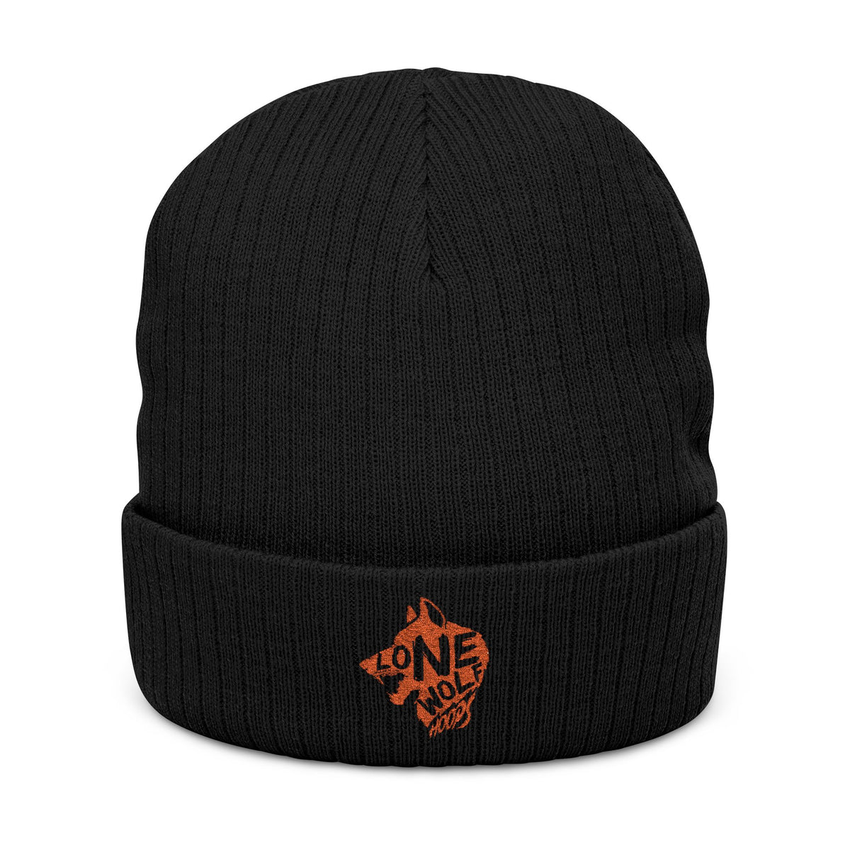 Embroidered Lone Wolf Hoops Ribbed Knit Beanie