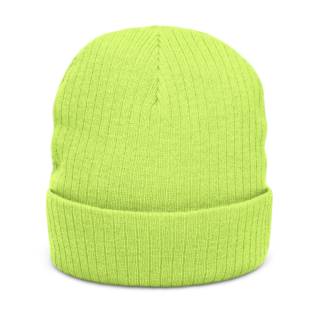 Embroidered Lone Wolf Hoops Ribbed Knit Beanie