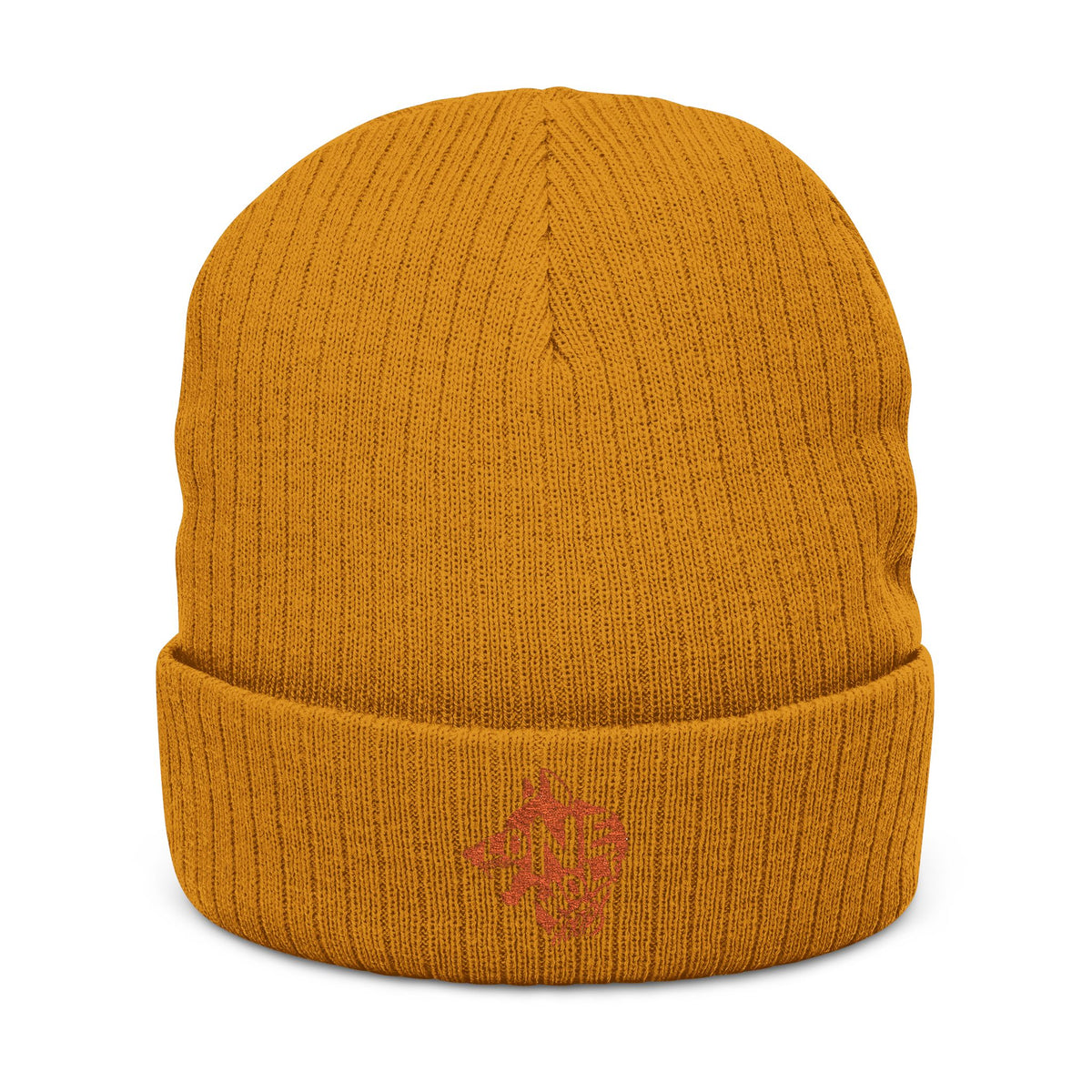 Embroidered Lone Wolf Hoops Ribbed Knit Beanie